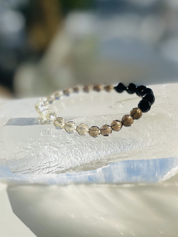 Faceted Tourmaline Citrine & Smokey Quartz - Small Bead