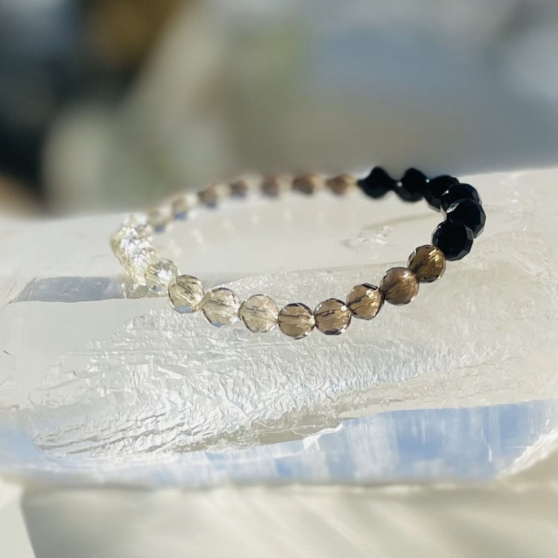 Faceted Tourmaline Citrine & Smokey Quartz - Small Bead