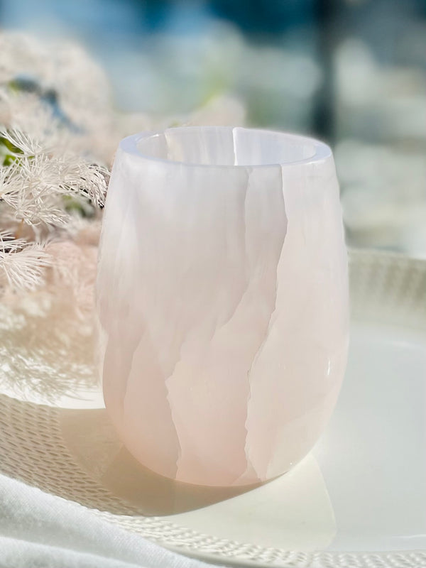 Koa Tealight Holders - Pink Mangano Calcite