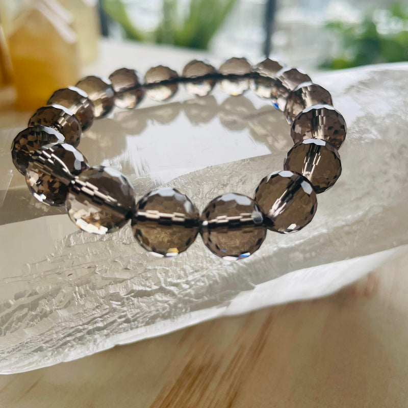 Smokey Quartz Faceted Bracelet - SQB33 - 10mm bead