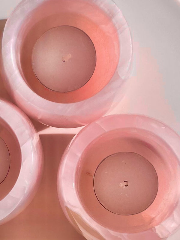 Koa Tealight Holders - Pink Mangano Calcite